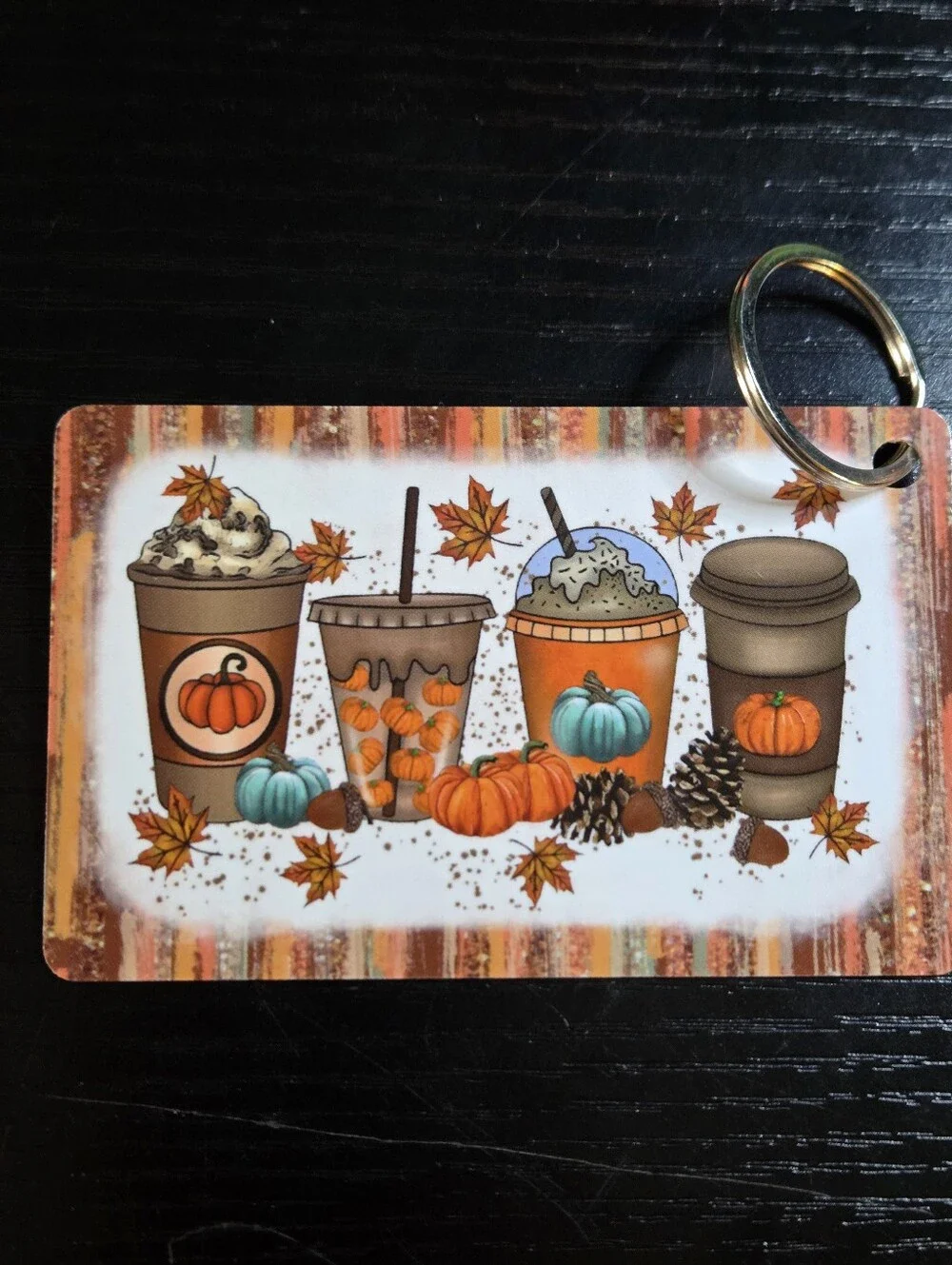 Autumn Pumpkin Latte Keycard Keychain